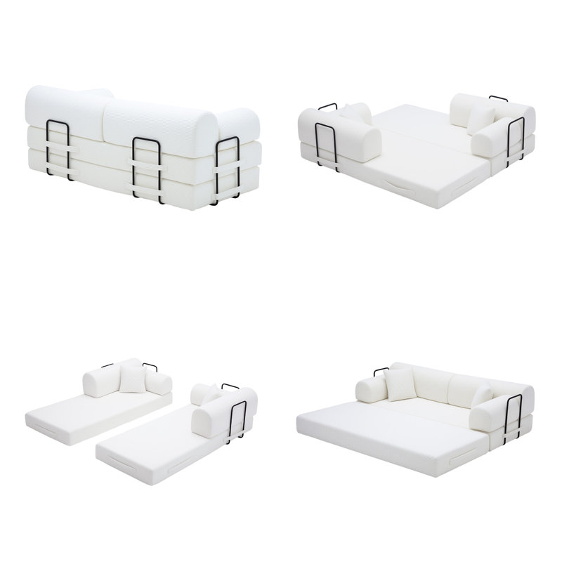 Canapé-lit convertible 4-en-1 peu encombrant avec coussin cylindrique moelleux et mousse de qualité supérieure - Canapé pliant en boîte pour les petits espaces