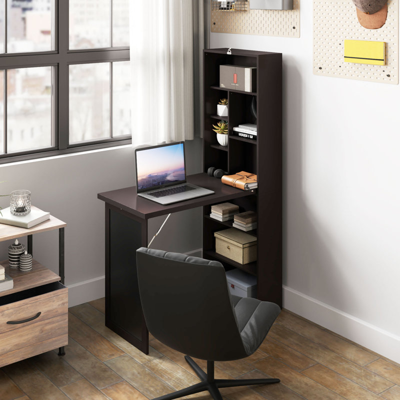 Bureau d'écriture pliable, bureau d'ordinateur avec tableau noir et tablette latérale pliable, Brun