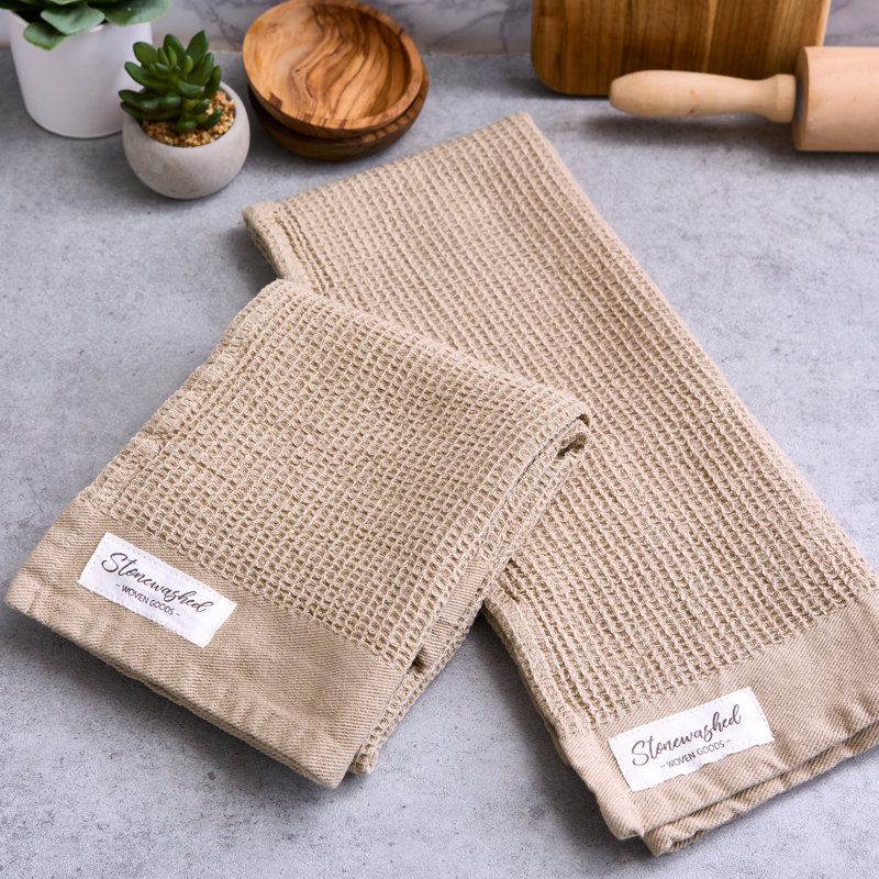 Washed Waffle Dishtowel Set/2, Beige