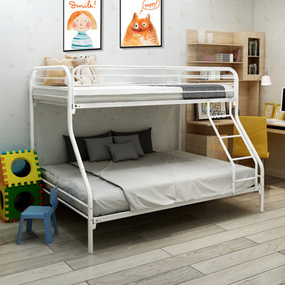 56.3""Wide Heavy Duty Twin-Over-Full Metal Bunk Bed, Easy Assembly With Enhanced Upper-Level Guardrail -  LAFUYSO, W84041890-White