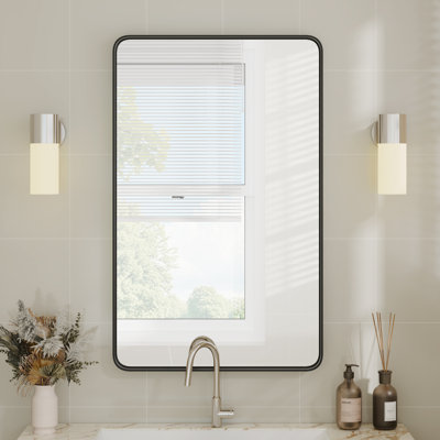 Aluminum Framed Rounded Rectangle Mirror, Wall Mounted Bathroom Vanity Mirror, Modern Horizontal/Vertical Entryway Wall Mirror
