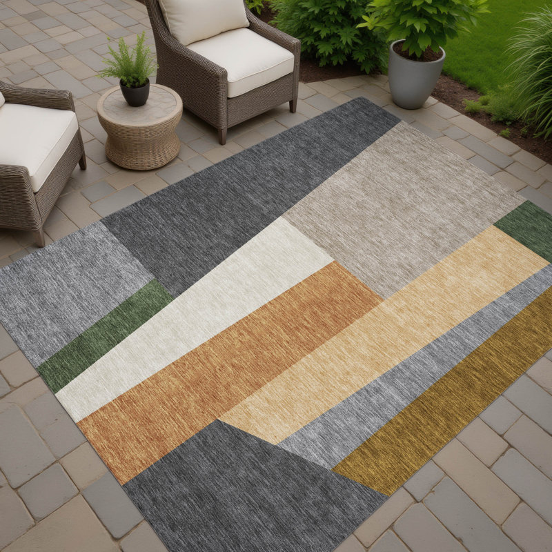 Machine Washable Indoor/Outdoor Chantille ACN2446 Geometric Rug, Gray, 5' x 7'6"