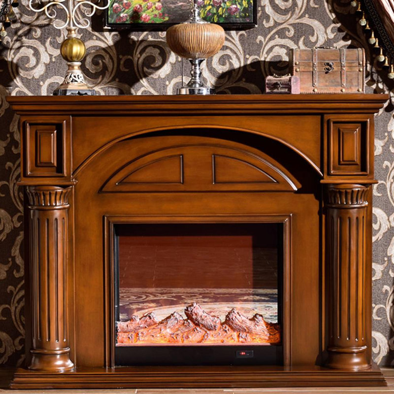 47.24" Brown Retro Solid Wood Electric Fireplace, Brown