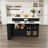 47" Kitchen Island with Extendable & Rotating Table, 4 Drawers, and Glass Door Cabinets – Marble Veneer Retro-129895317