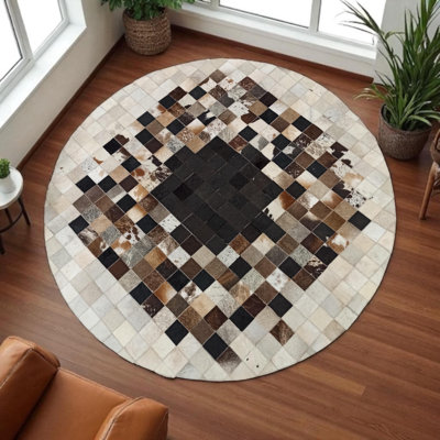 Tapis rond en cuir de vache patchwork, tapis en cuir fait à la main