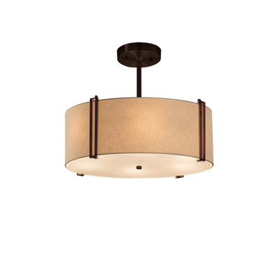 Textile - Reveal 2-Light 14 Inch Drum Pendant - Cream - Dark Bronze - Replaceable Bulb