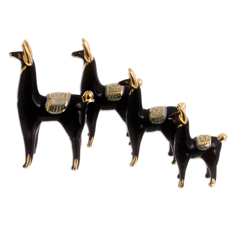 Ensemble de figurine noir 4 pièces de l’ensemble de en verre andes llamas Amella