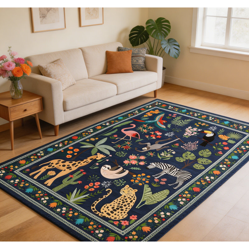 Washable Rugs for Living Room Area Rugs for Bedroom Scalloped Rug Modern Bordered Non Slip Kids Bedroom Carpet Stain Resistant Floor Cover