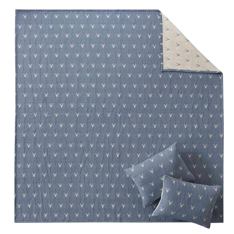 3 PCS Coverlet Set, Blue, Queen Coverlet + 2 Standard Shams