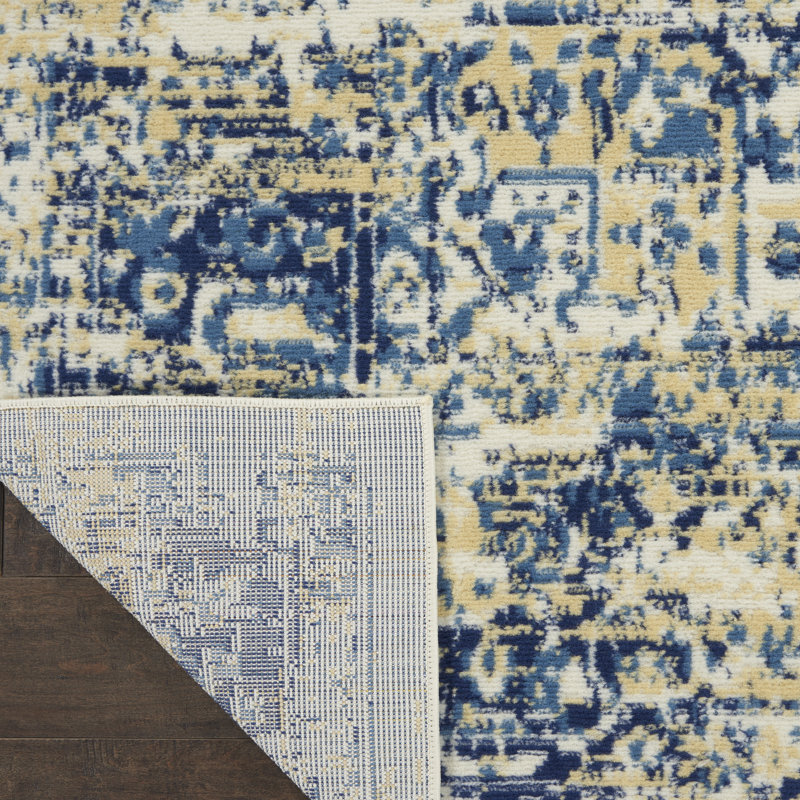 Tapis oriental bleu / ivoire Burnie, Rectangle 8 pi 6 po x 12 pi
