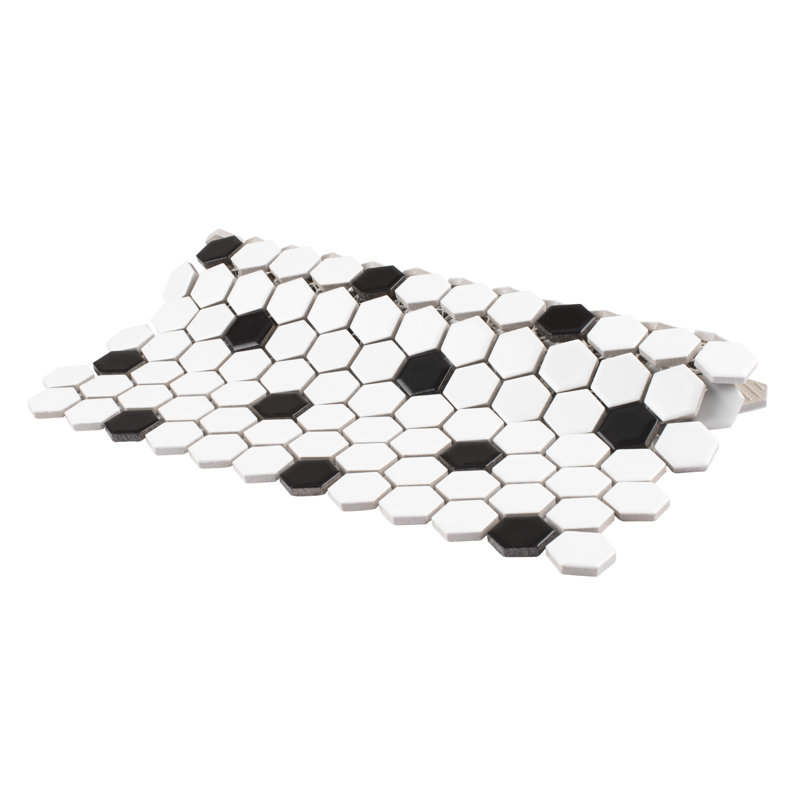 Metro 1" Hex Matte White with Black Dot 10-1/4" x 11-7/8" Porcelain Mosaic Tile