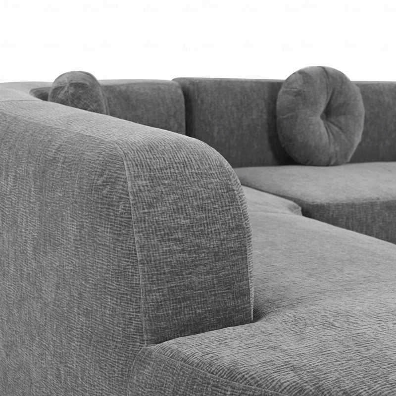 Canapé modulaire Basic, revêtement en tissu doux pour grand canapé, design courbé élégant avec trois coussins ronds