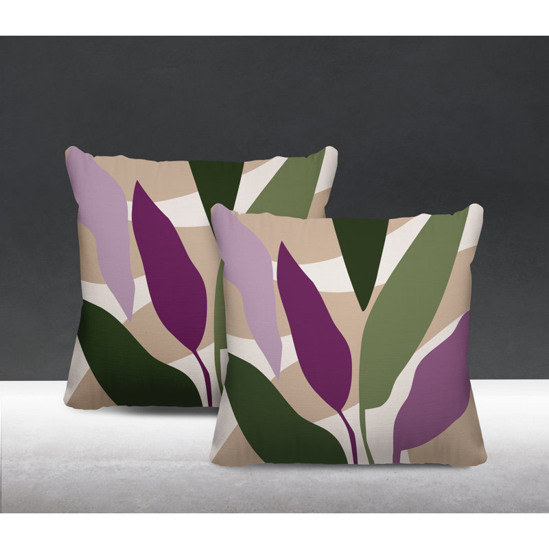 Jeté carré en polyester / mélange de polyester intérieur / extérieur, L 19 po x H 19 po, Mauve / beige