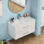 Meuble-lavabo mural avec double tiroir et poignée en métal doré