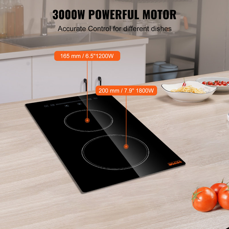 VEVOR 20" Black Electric 2 Burner Cooktop with Dual Size Power Burner