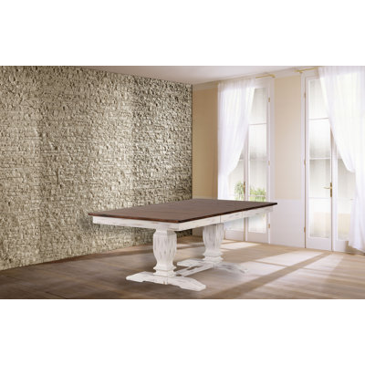 Florez Extendable Rectangle Solid Wood Dining Table in White and Grey