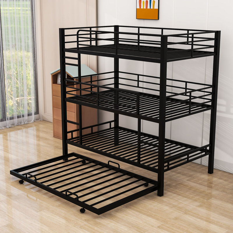 Amrika Twin Over Twin Over Twin Size Triple Bunk Bed With Twin Size Trundle, Black
