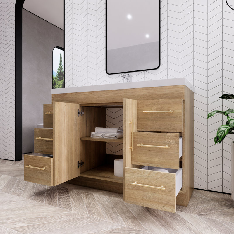 Maplesville 47.24'' Single Bathroom Vanity with Acrylic Top, Oak