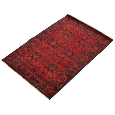 Tapis unique en laine noué à la main style Esari Turkoman des années 2010 de 4 pi 3 po x 6 pi 4 po rouge Andrek