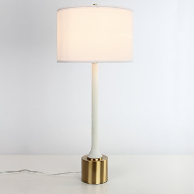 Lampe de table H 30 po avec base en pierre et pied en laiton antique