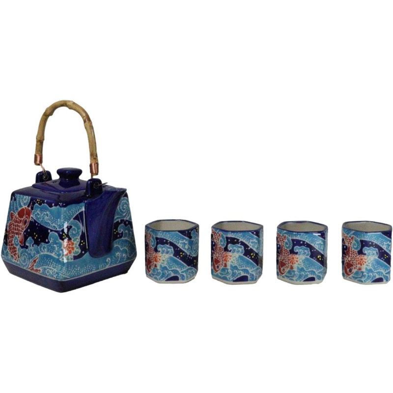 Ensemble de théière hexagonale avec 4 tasses à thé