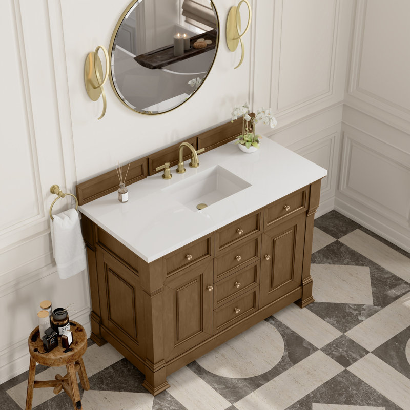 Brookfield 48'' W Single Vanity, White Zeus, Honey Oak, Widespread