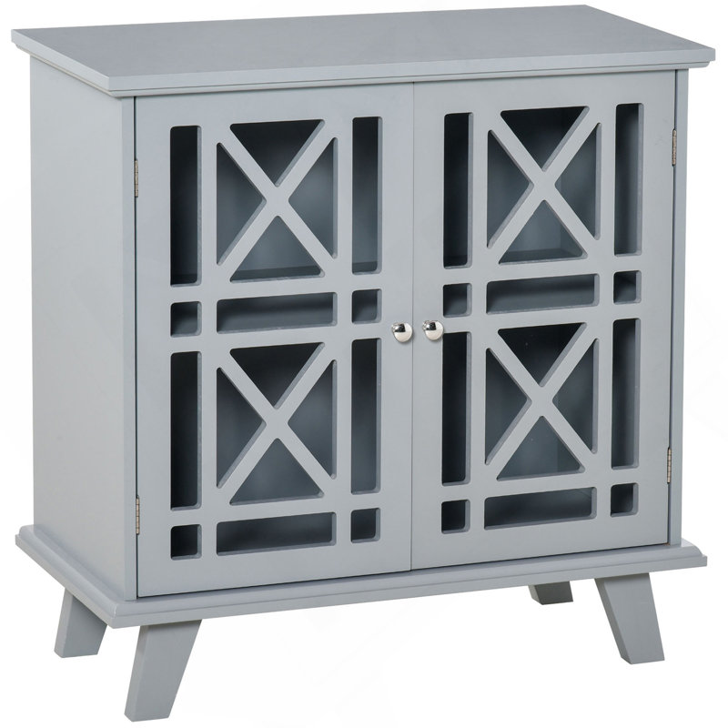 Buffet avec buffet, armoire de rangement pour la cuisine, armoire décorative avec portes à double chantournage et poignées en métal pour le salon, gris