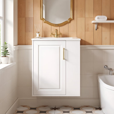 20" Wall Mounted Bathroom Vanity with Side Cabinet Combo, Bathroom Vanity Cabinet with Soft-Closing Door, Modern Bathroom Vanity with Ceramic Sink, White