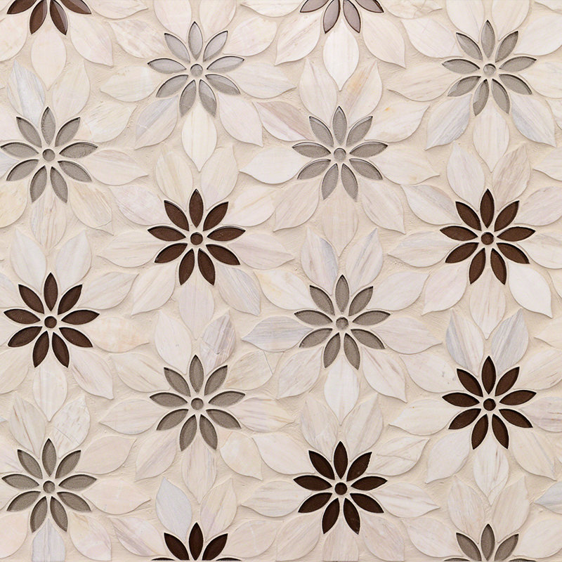 Linden 12.4" x 14.13" Marble Waterjet Mosaic Tile (6.05 Sq. Ft. / Box), Ivory