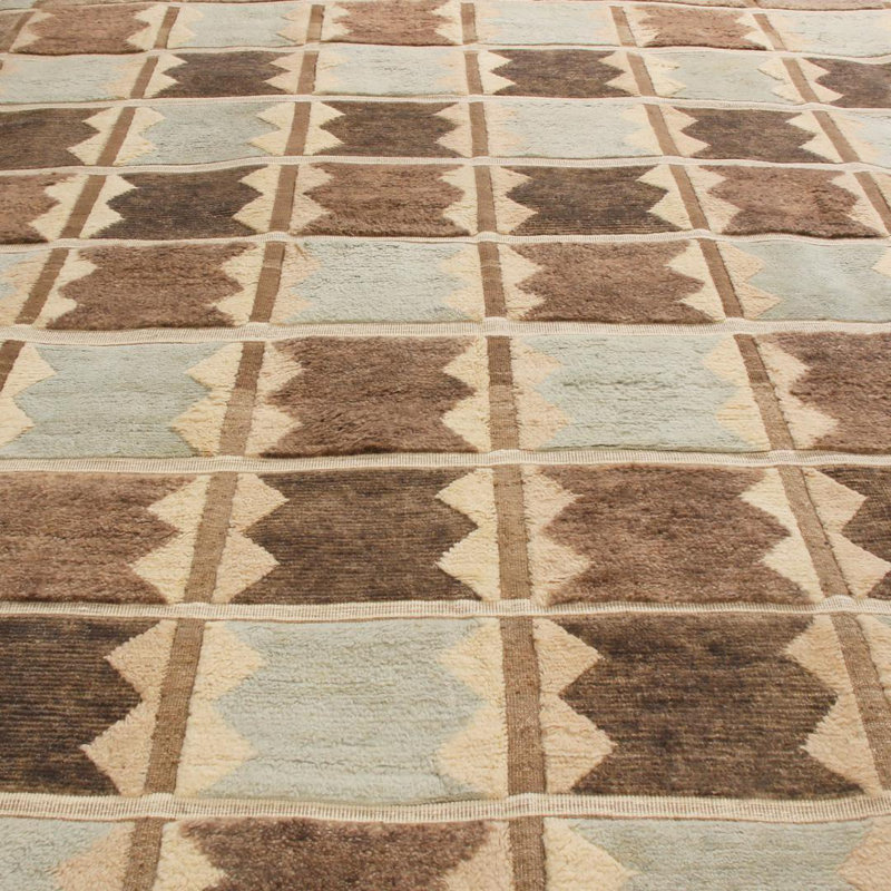 Rug & Kilim’S Scandinavian-Inspired Geometric Gray And Blue Wool Rug, Rectangle 10' x 14'