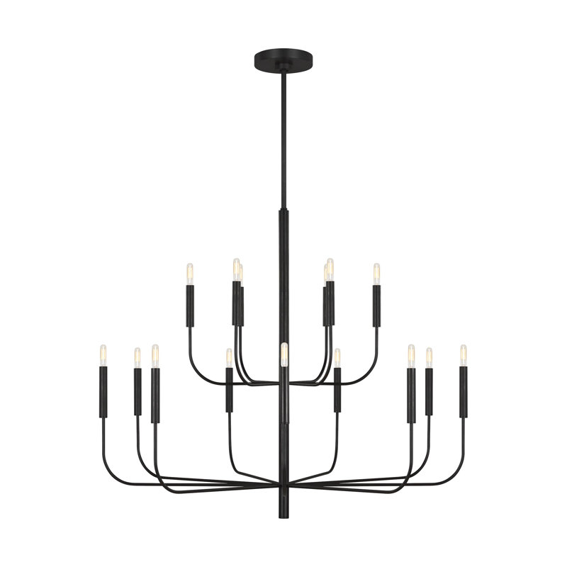 Lustre à niveaux 15 lumières style bougie Tedder, Fer vieilli
