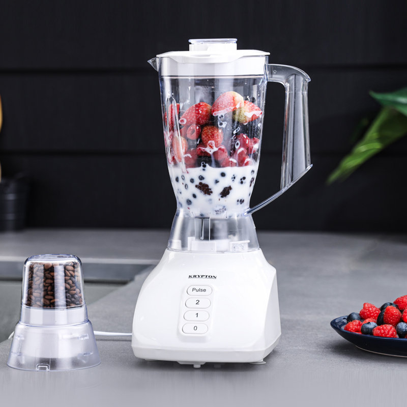 Krypton 2 in 1 Food Jug Blender | 1.6L Electric Blender Smoothie Maker Jar & 50g Mini Coffee Spice Mill | Stainless-Steel Blades with 2 Speed & Pulse Option | Overheat Protection | 650W