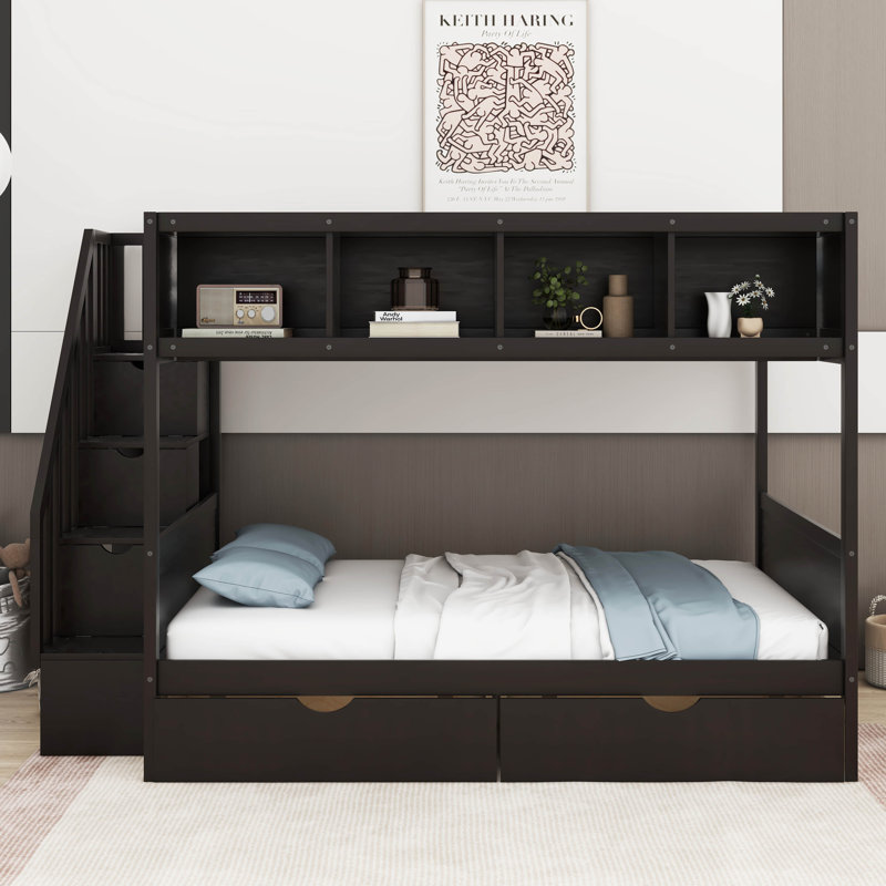 Leda Twin over Full Futon Bunk Bed with Bookcase by Runforrest, Espresso