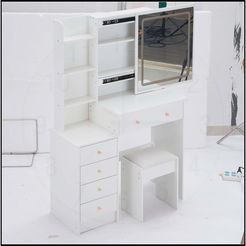 Versatile Bedside Cabinet with Advanced LED Mirror and Ample Storage, White