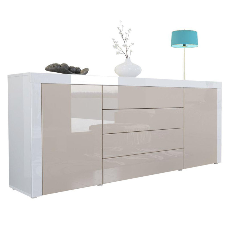 Sideboard Mccutcheon, Sand Grey (Glossy)/White (Glossy)
