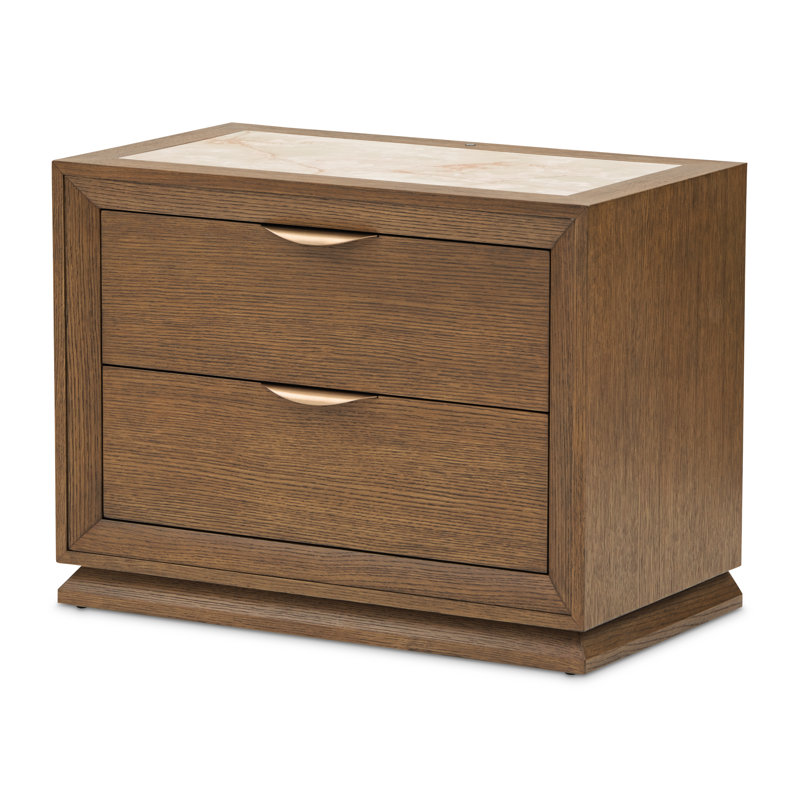 Portrait 2-Drawer Nightstand With LED Lights - Sienna Brown