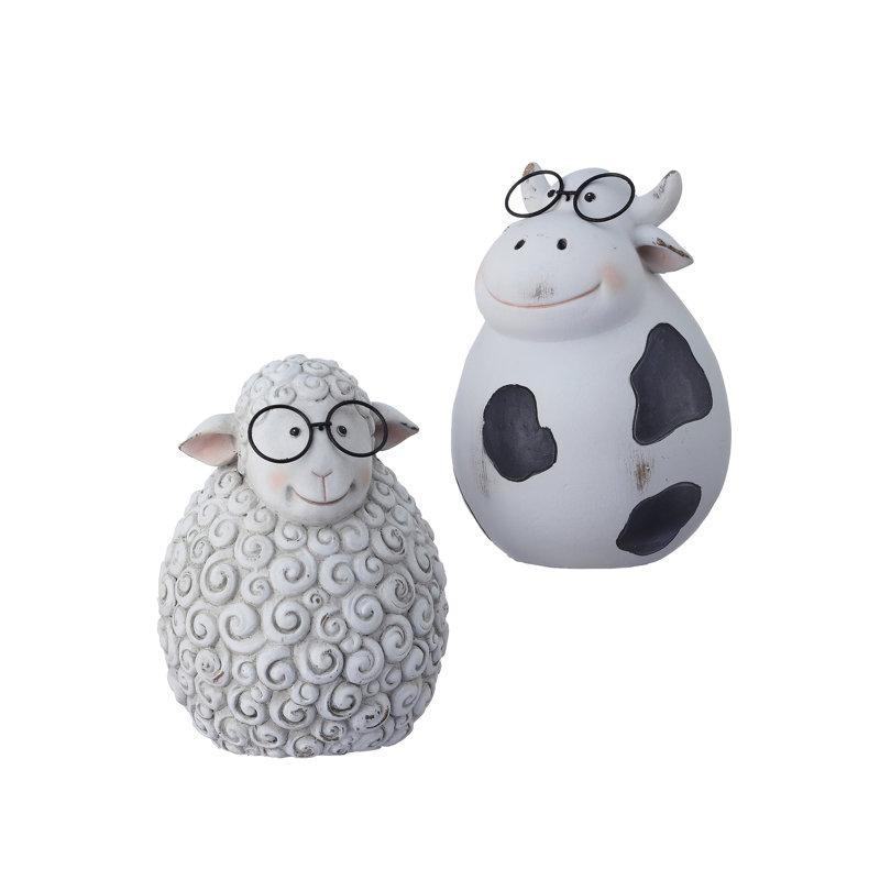 5.5"Resin Cow And Sheep With Metal Glasses