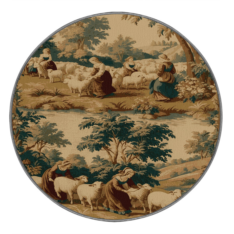 Tapis brun français lavable à la machine, Rond 5 pi