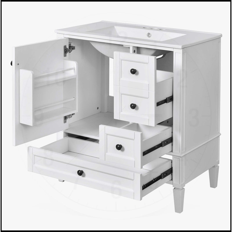 30 Inch Bathroom Vanity with Ceramic Sink, White