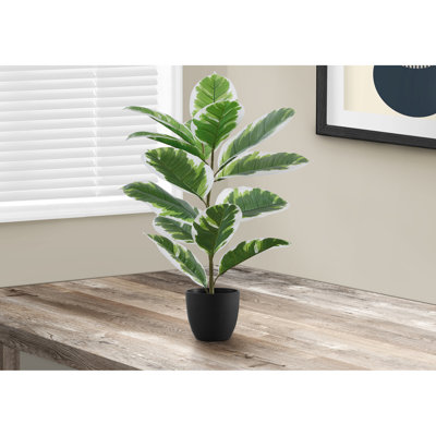Élément décoratif d'intérieur pour plante d'intérieur en caoutchouc, hauteur de 27 po avec des feuilles en pot noir