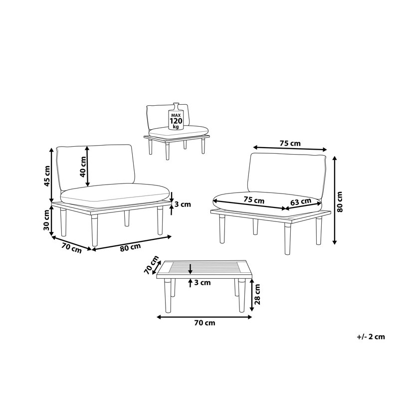 Frascati 2 - Person Garden Lounge Set with Cushions, White