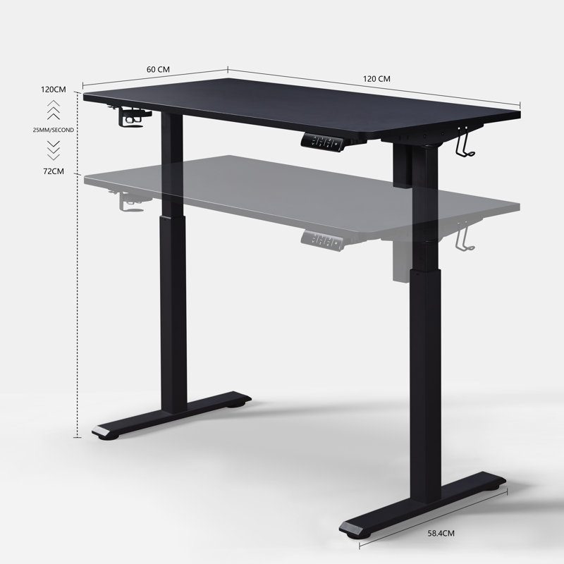 Aario One Piece Electric Height Adjustable Standing Desk with USB Charger, 120cm W x 60cm D, Black/Black