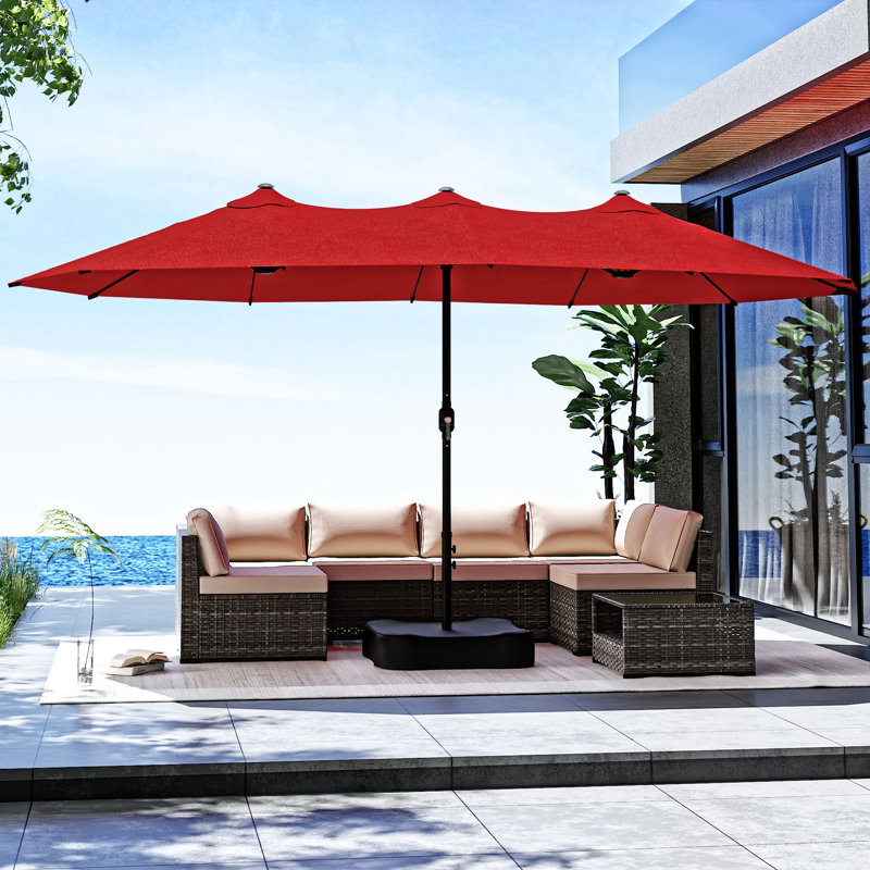 Grand parasol rectangulaire rouge à double plateau 15 x 9 pi avec base remplissable, Red