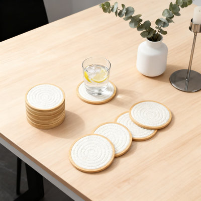 Sous-verres en bois pour boissons, ensemble de 5 sous-verres tissés absorbants de 4 pouces pour table basse, cadeau de pendaison de crémaillère