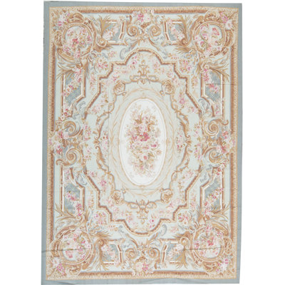 Hand-Knotted High-Quality Green and Beige Area Rug