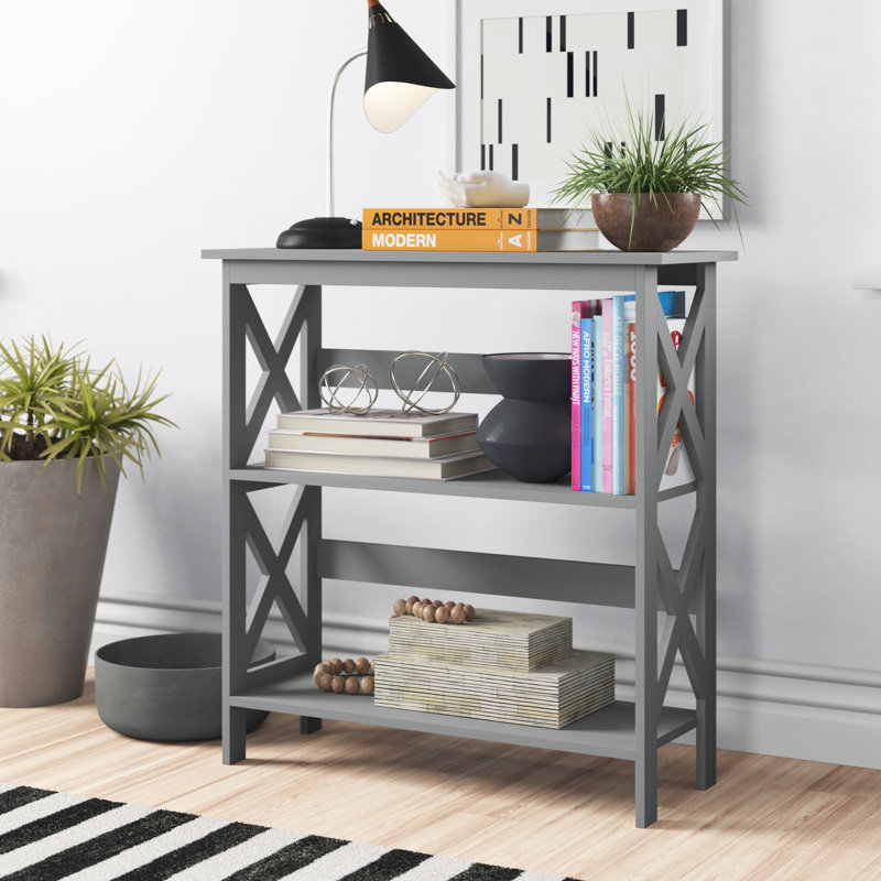 Bibliothèque Hofer H 32,5 pouces / blanc avec 3 tablettes pour le salon, Gris clair