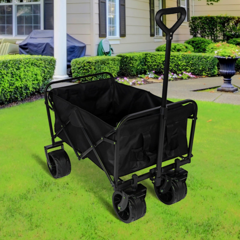 Black Heavy Duty Folding Garden Wagon with Adjustable Handles