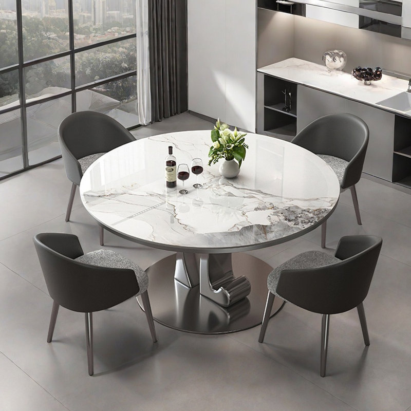 Italian style simple round dining table sets, 29.5"H x 51.2"L x 51.2"W