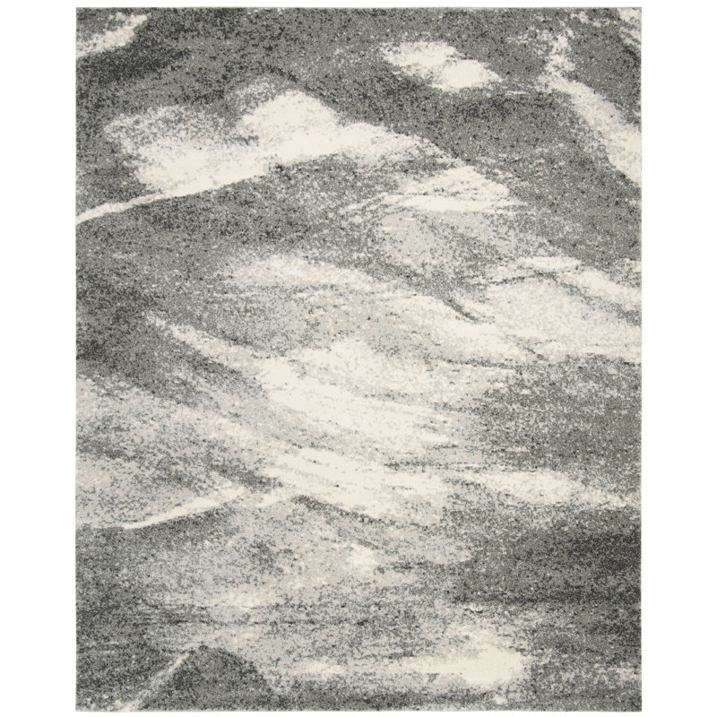 Tapis gris et ivoire abstrait Kruse, Rectangle 10 pi x 14 pi, Grey