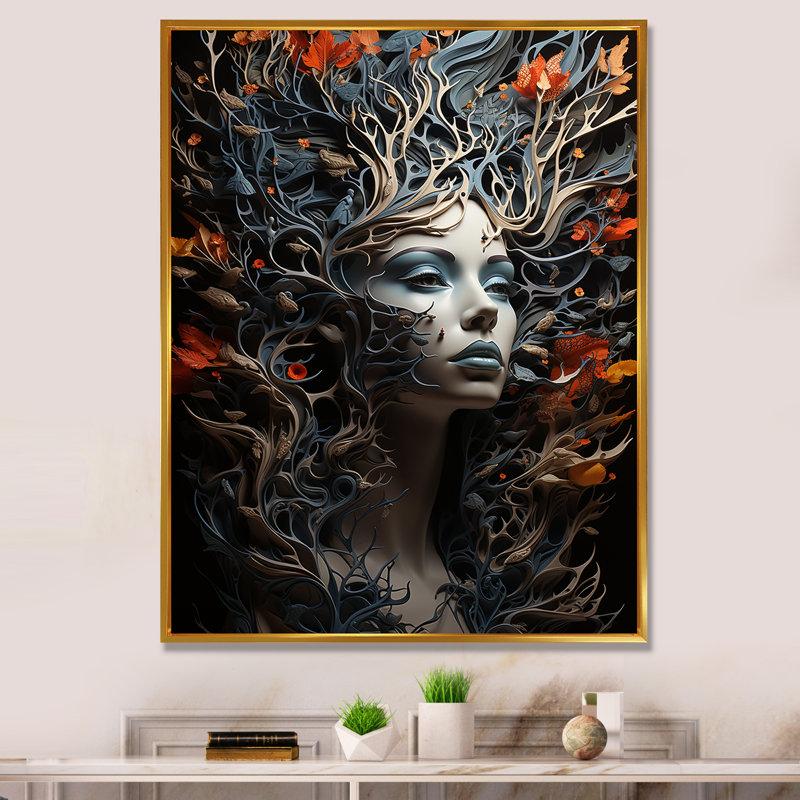 Azyria surréalisme métamorphose des ombres sur toile, H 32 po x l 24 po x P 1 po, Cadre flottant doré